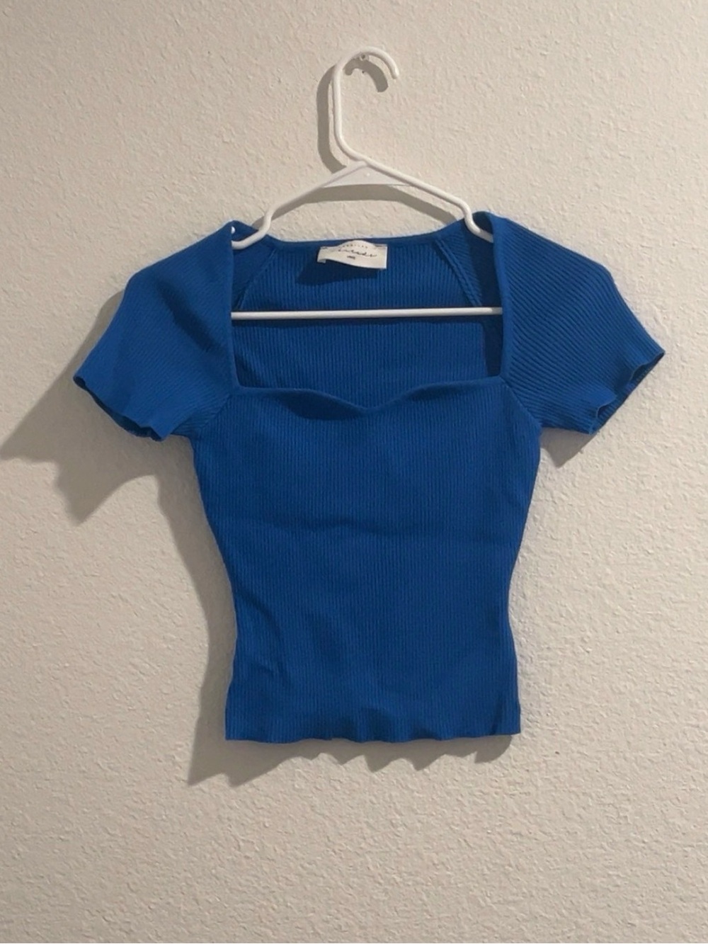 American Threads - Blue Ribbed Sweetheart-Neck Women’s Top